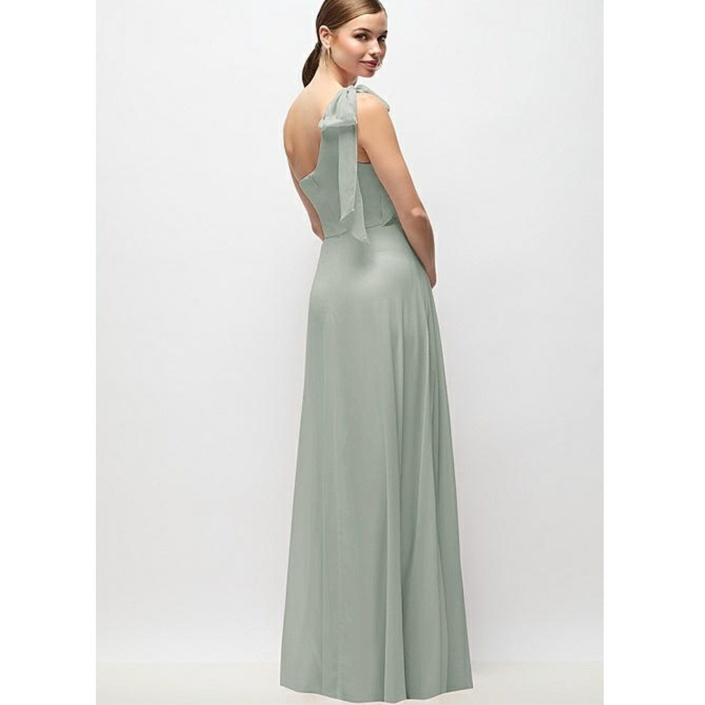 After Six One Shoulder Maxi Dress Willow Green Chiffon Bridesmaid 1561 Sz 0R - Picture 2 of 8